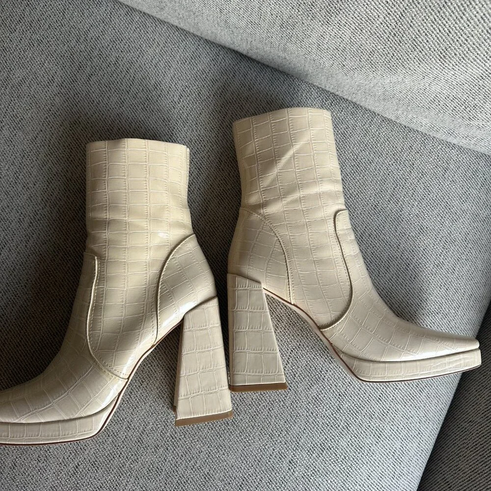 Princess Polly Jamie croc platform boots cream - Picture 3 of 6